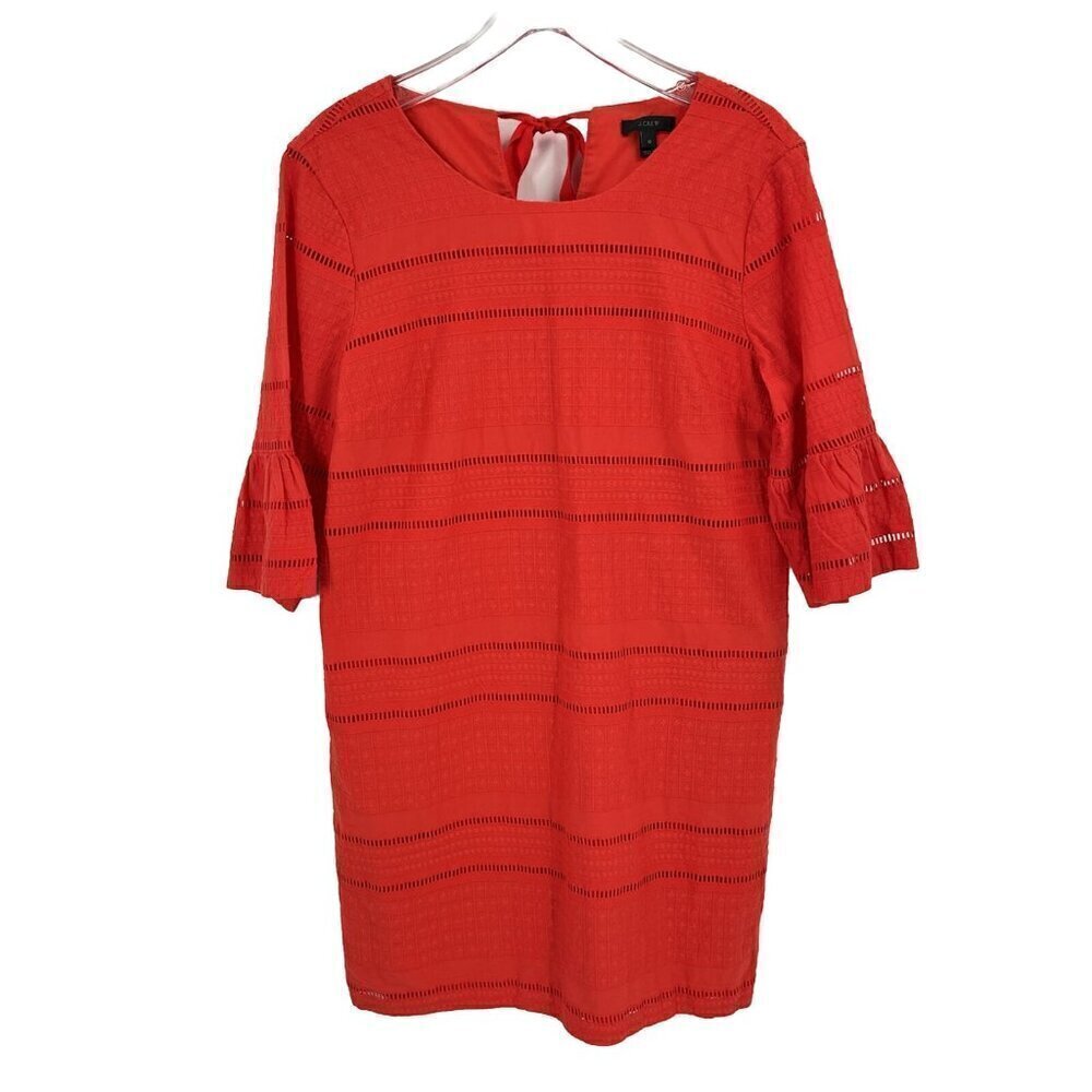 J Crew Orange Eyelet Shift Dress G1269 Flutter Sleeve Sz 10